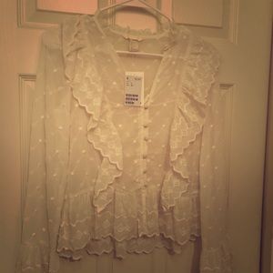 Sheer eyelet ruffle blouse